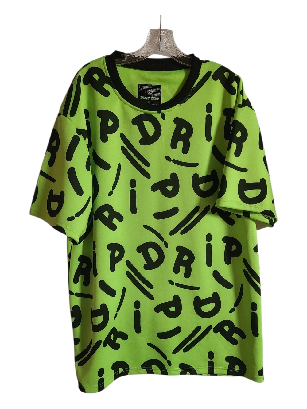 Sacred Crown Neon Green Drip All Over Print Streetwear Shirt XL Oversized